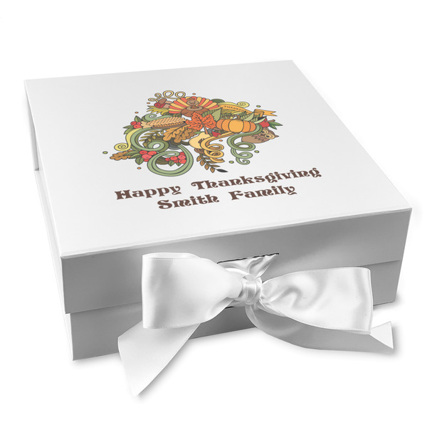 Custom Happy Thanksgiving Gift Box with Magnetic Lid - White (Personalized)
