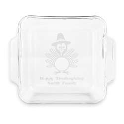 Happy Thanksgiving Glass Cake Dish with Truefit Lid - 8in x 8in (Personalized)