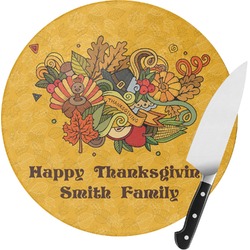 Happy Thanksgiving Round Glass Cutting Board (Personalized)