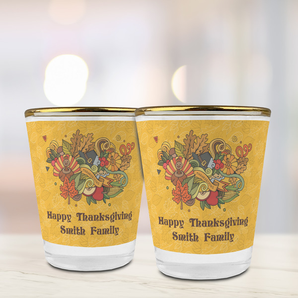 Happy Thanksgiving Glass Shot Glass - with gold rim - LIFESTYLE