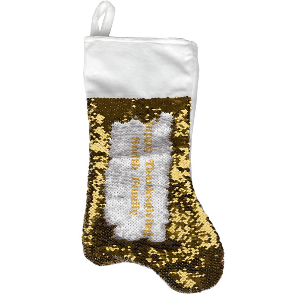 Custom Happy Thanksgiving Reversible Sequin Stocking - Gold (Personalized)