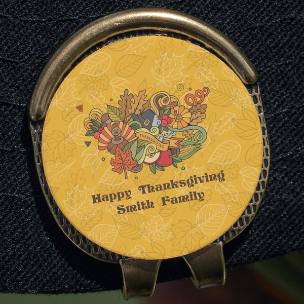 Happy Thanksgiving Golf Ball Marker Hat Clip - Gold - Close Up
