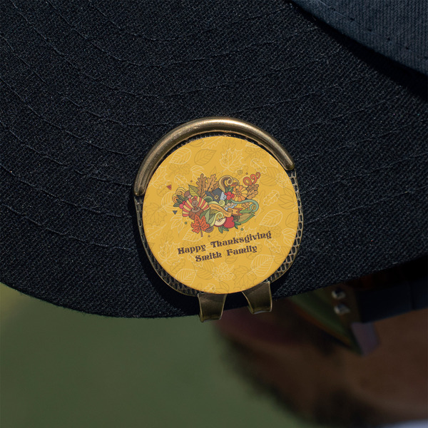 Happy Thanksgiving Golf Ball Marker Hat Clip - Gold - On Hat