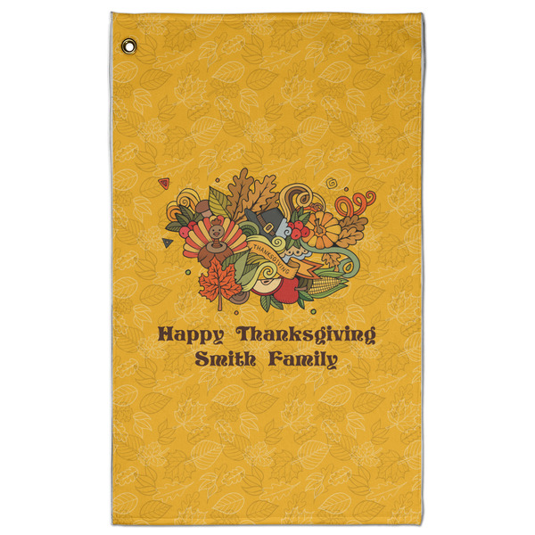 Custom Happy Thanksgiving Golf Towel - Poly-Cotton Blend - Large w/ Name or Text
