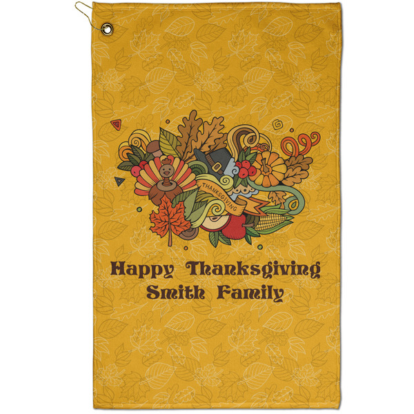 Custom Happy Thanksgiving Golf Towel - Poly-Cotton Blend - Small w/ Name or Text