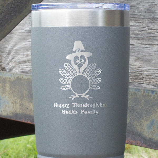 Happy Thanksgiving Gray Polar Camel Tumbler - 20oz - Close Up