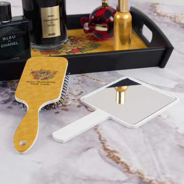 Happy Thanksgiving Hair Brush - With Hand Mirror