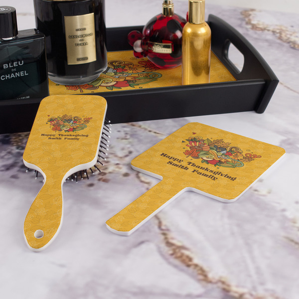 Happy Thanksgiving Hair Brush and Hand Mirror - Bathroom Scene