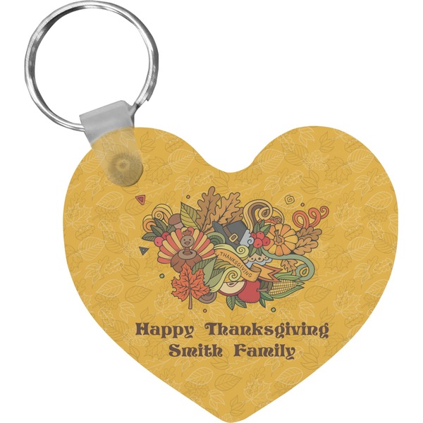 Custom Happy Thanksgiving Heart Plastic Keychain w/ Name or Text