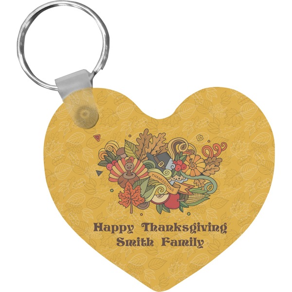 Custom Happy Thanksgiving Heart Plastic Keychain w/ Name or Text