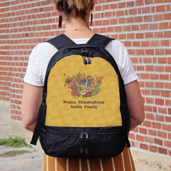Happy Thanksgiving Large Backpack - Black - On Back