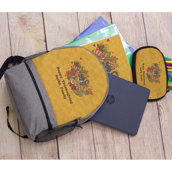 Happy Thanksgiving Large Backpack - Gray - With Stuff