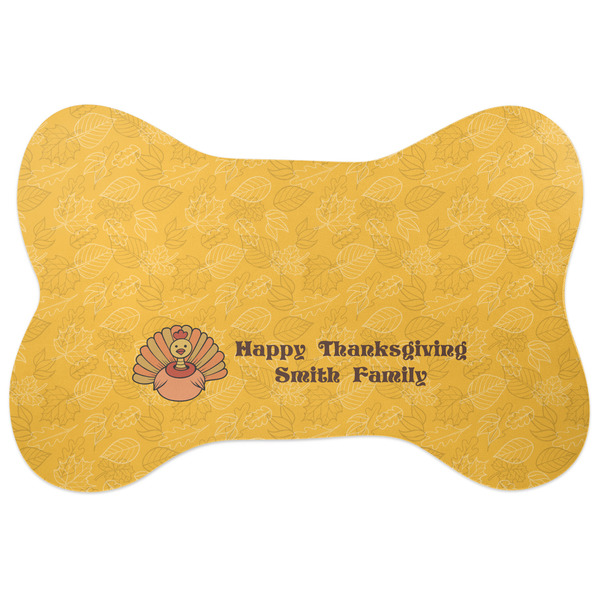 Custom Happy Thanksgiving Bone Shaped Dog Food Mat (Personalized)