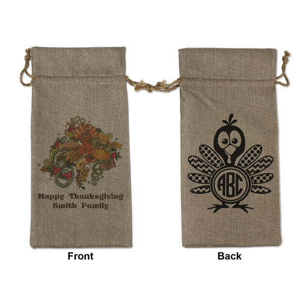 Custom Happy Thanksgiving Large Burlap Gift Bag - Front & Back (Personalized)