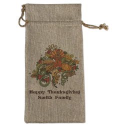 Happy Thanksgiving Large Burlap Gift Bag - Front (Personalized)