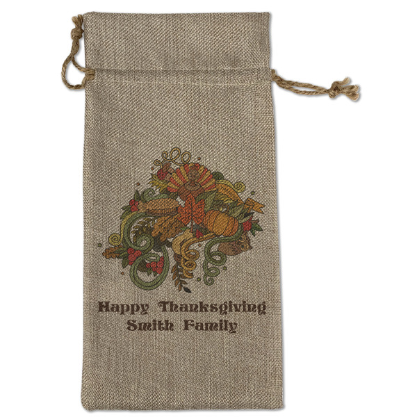 Custom Happy Thanksgiving Large Burlap Gift Bag - Front (Personalized)