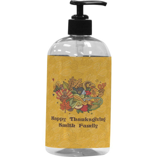 Custom Happy Thanksgiving Plastic Soap / Lotion Dispenser (16 oz - Large - Black) (Personalized)