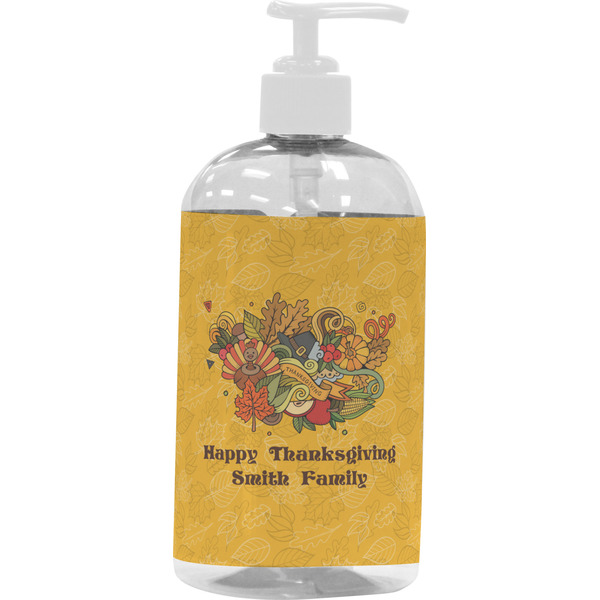 Custom Happy Thanksgiving Plastic Soap / Lotion Dispenser (16 oz - Large - White) (Personalized)
