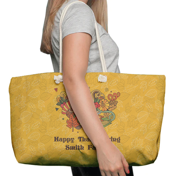 Happy Thanksgiving Large Rope Tote Bag - In Context View