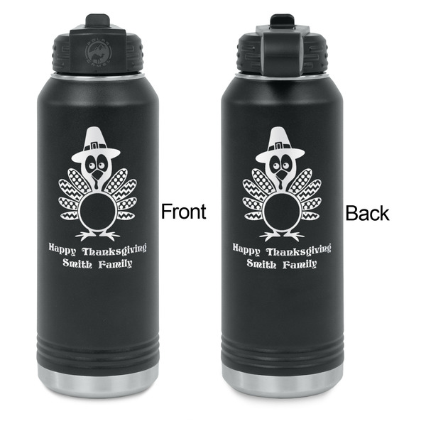 Happy Thanksgiving Laser Engraved Water Bottles - Front & Back Engraving - Front & Back View