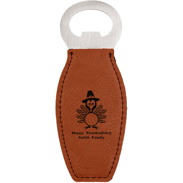 Custom Happy Thanksgiving Leatherette Bottle Opener - Double Sided (Personalized)