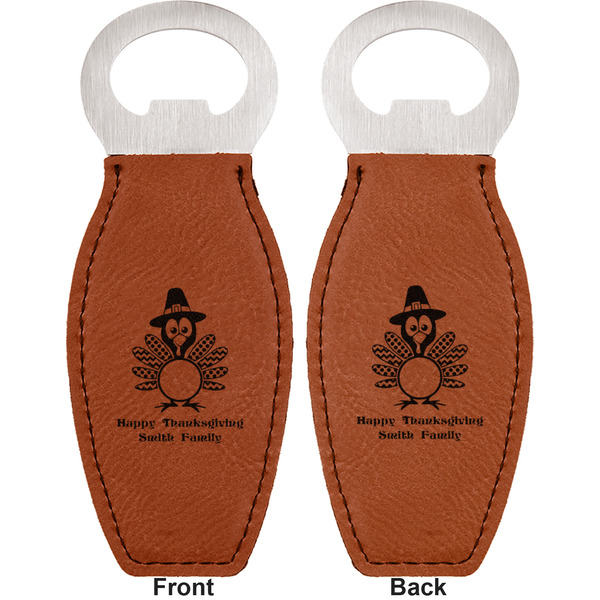 Happy Thanksgiving Leather Bar Bottle Opener - Front and Back (double sided)