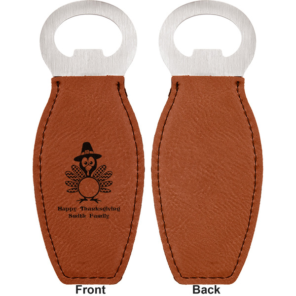 Happy Thanksgiving Leather Bar Bottle Opener - Front and Back (single sided)