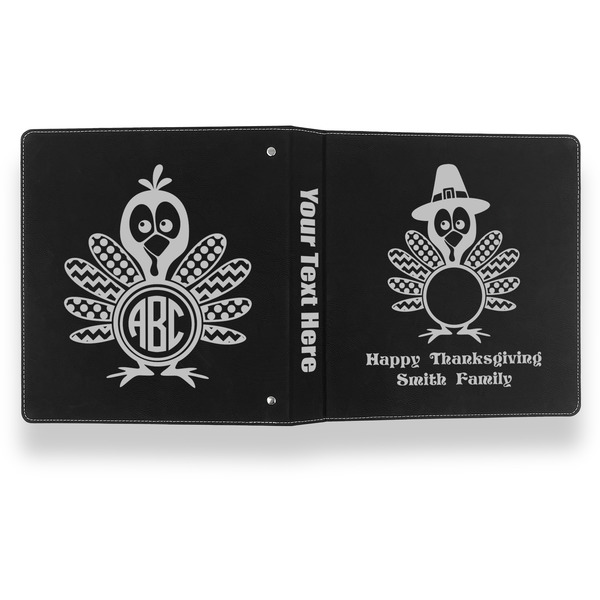Happy Thanksgiving Leather Binder - 1" - Black- Back Spine Front View