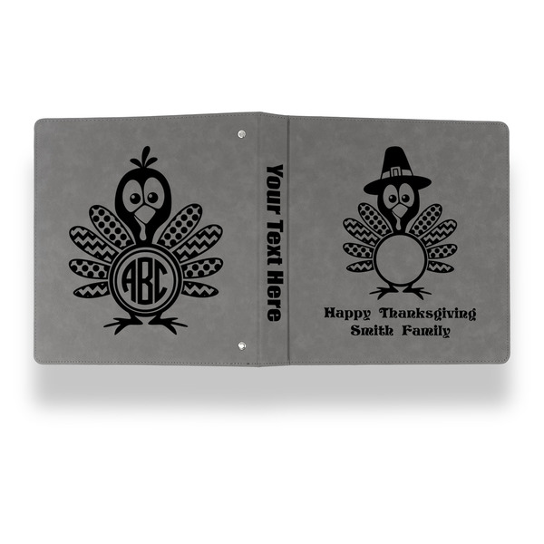 Happy Thanksgiving Leather Binder - 1" - Grey - Back Spine Front View