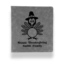 Happy Thanksgiving Leather Binder - 1" - Grey (Personalized)