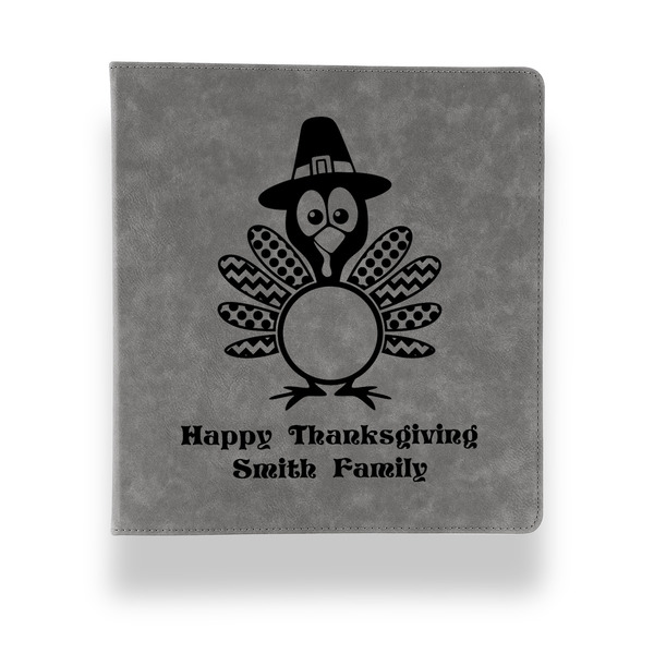 Custom Happy Thanksgiving Leather Binder - 1" - Grey (Personalized)