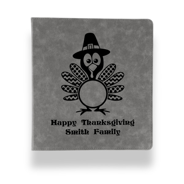 Happy Thanksgiving Leather Binder - 1" - Grey - Front View