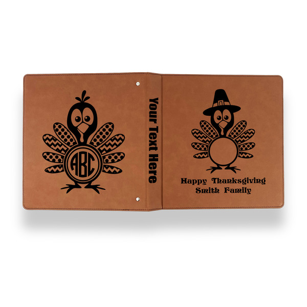 Happy Thanksgiving Leather Binder - 1" - Rawhide - Back Spine Front View
