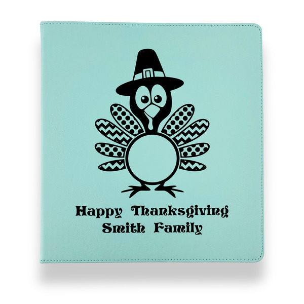Happy Thanksgiving Leather Binders - 1" - Teal - Front View
