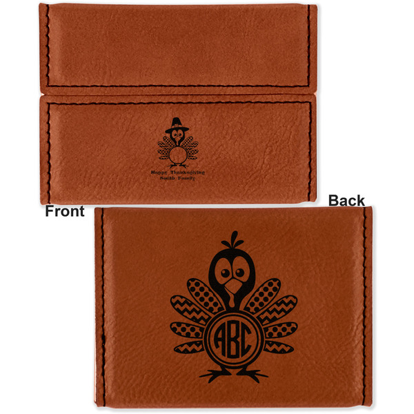 Happy Thanksgiving Leather Business Card Holder - Front Back