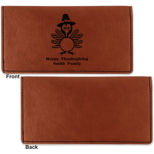 Happy Thanksgiving Leather Checkbook Holder Front and Back Single Sided - Apvl