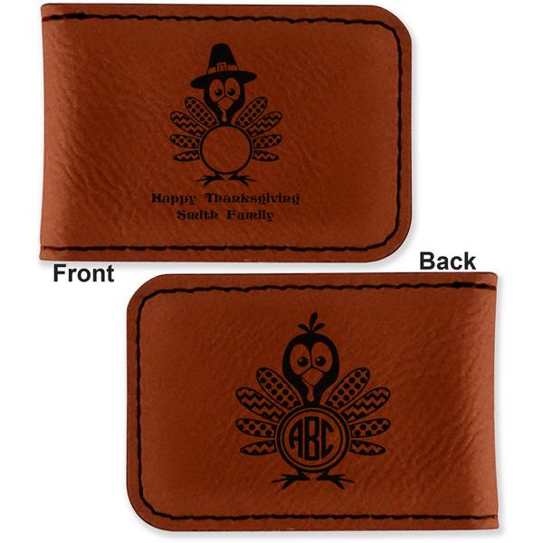 Happy Thanksgiving Leatherette Magnetic Money Clip - Front and Back