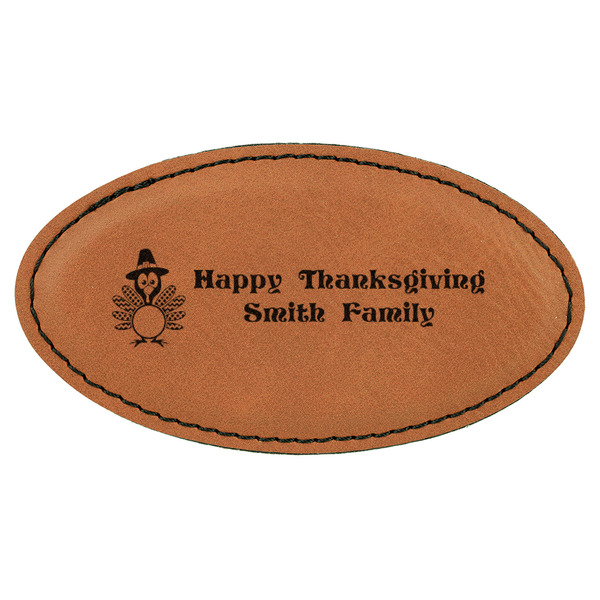 Custom Happy Thanksgiving Leatherette Oval Name Badge with Magnet (Personalized)