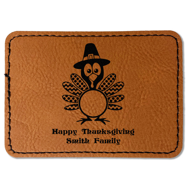Custom Happy Thanksgiving Faux Leather Iron On Patch - Rectangle (Personalized)