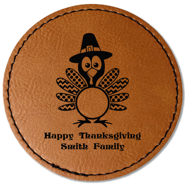 Custom Happy Thanksgiving Faux Leather Iron On Patch - Round (Personalized)