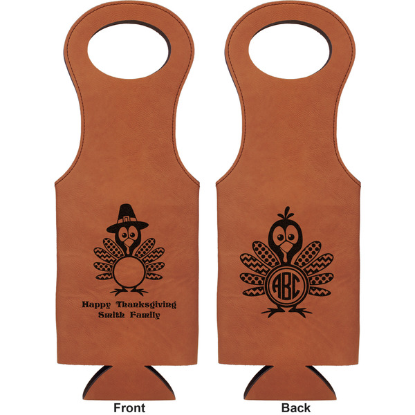 Happy Thanksgiving Leatherette Wine Tote Double Sided - Front and Back
