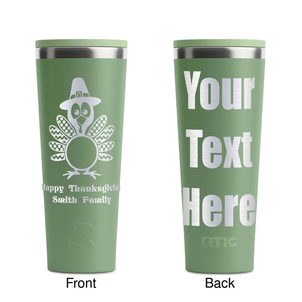 Happy Thanksgiving Light Green RTIC Everyday Tumbler - 28 oz. - Front and Back