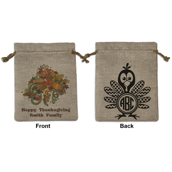 Custom Happy Thanksgiving Medium Burlap Gift Bag - Front & Back (Personalized)