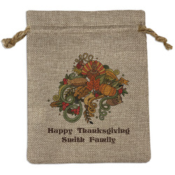Happy Thanksgiving Medium Burlap Gift Bag - Front (Personalized)