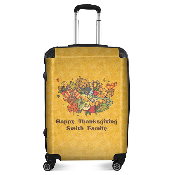 Custom Happy Thanksgiving Suitcase - 24" Medium - Checked (Personalized)