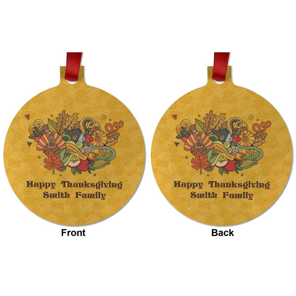 Happy Thanksgiving Metal Ball Ornament - Front and Back