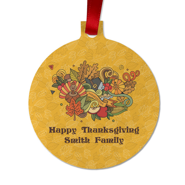 Custom Happy Thanksgiving Metal Ball Ornament - Double Sided w/ Name or Text