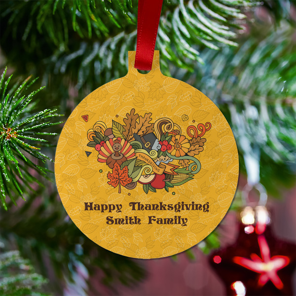 Happy Thanksgiving Metal Ball Ornament - Lifestyle