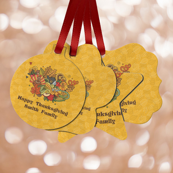 Custom Happy Thanksgiving Metal Ornaments - Double Sided w/ Name or Text