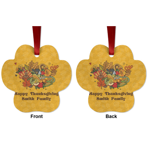 Happy Thanksgiving Metal Paw Ornament - Front and Back